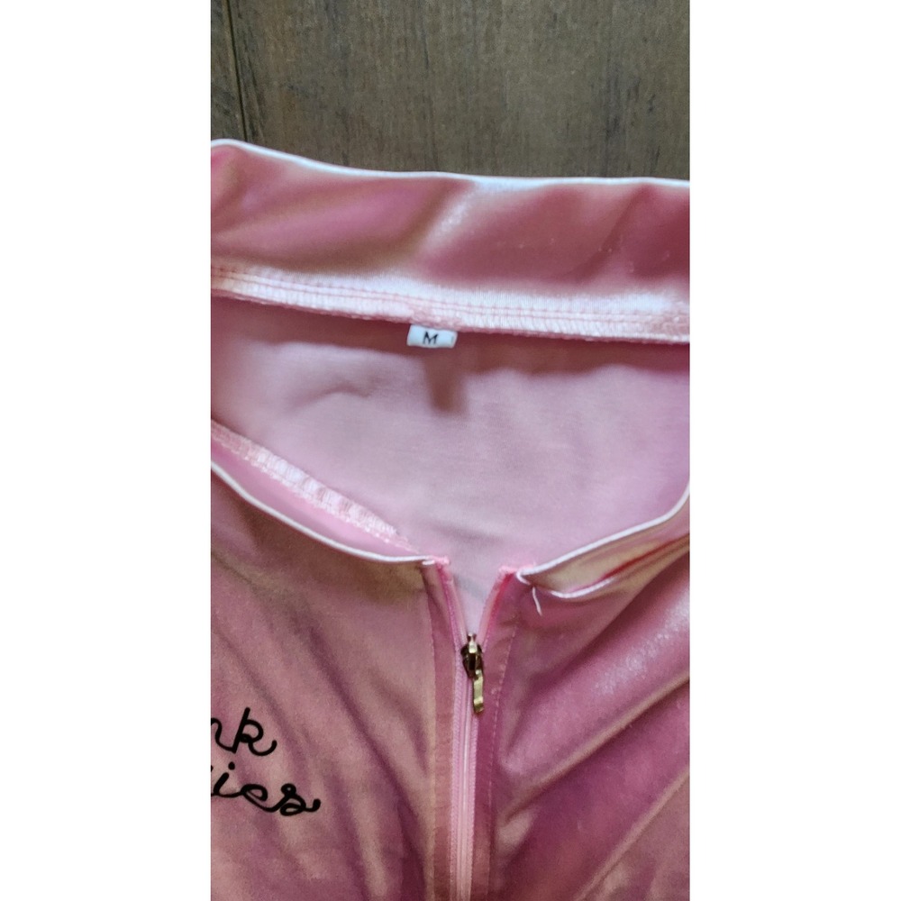 Pink Ladies Light Pink Satin Women's Full Zip Bomber Jacket M (Grease-1970/80's) - Picture 4 of 5